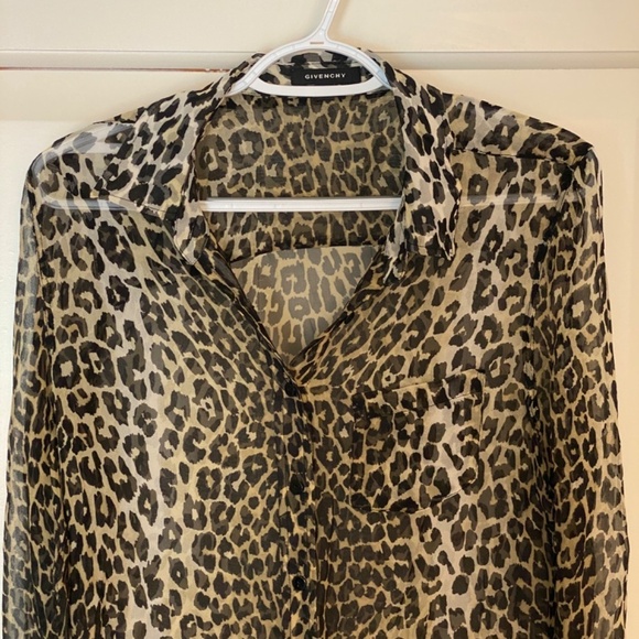 Givenchy Animal Print Silk Blouse leopard cheetah sheer 33518 - Picture 2 of 10
